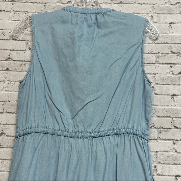 Time and Tru Small (0-2) Womens Blue Dress Tie Waist Buttons Sleeveless Pockets - Picture 6 of 12
